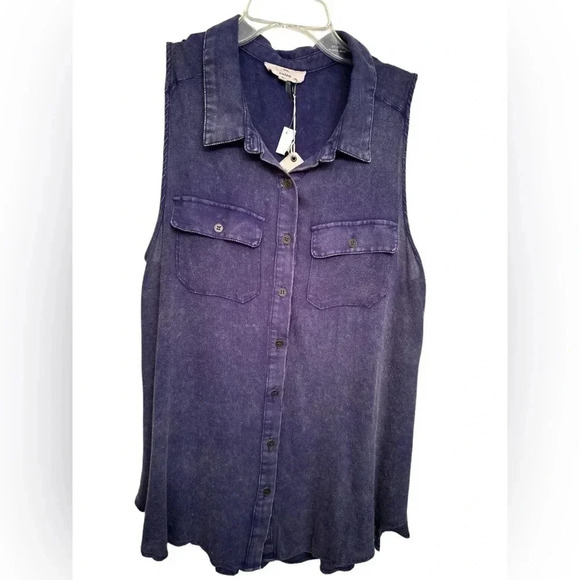 Entro faded blue collared sleeveless top NWT - Picture 1 of 6